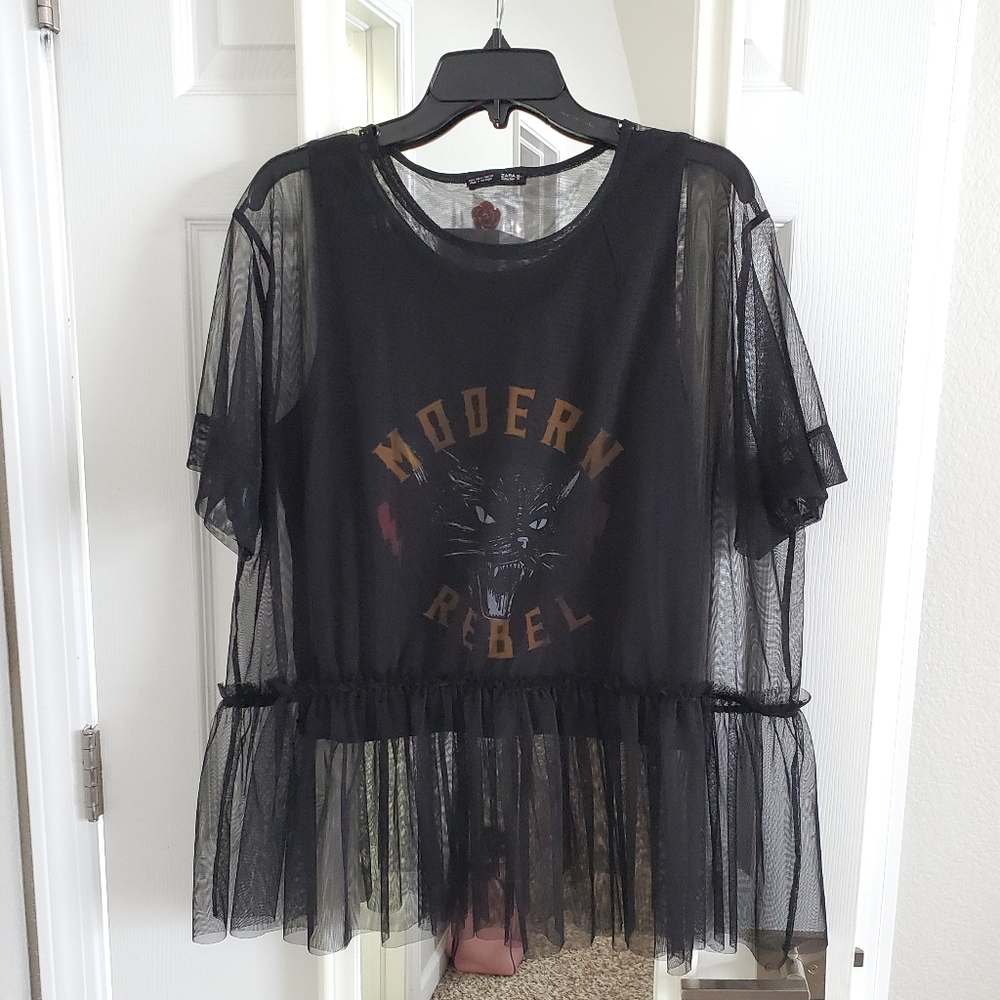 ⭐2/$30⭐ ZARA Modern Rebel Sheer Overlay Top